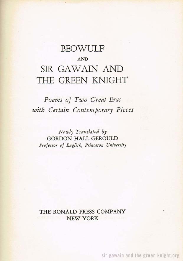 Sir Gawain Title Page - Gerould Edition
